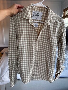 Frank & Eileen Beige and Cream Gingham Button-Down Shirt